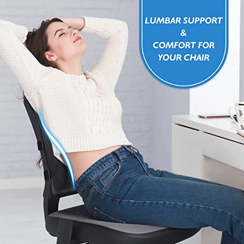 Lumbar Support Pillow for Office Chair Back Car, Gaming, Improve Sitting Posture & Pain Relief, Memory Foam, Adjustable Straps