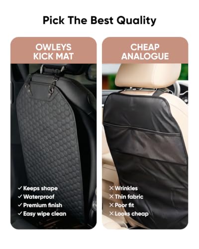Owleys Kick Mat Back Seat Protector - Car Back Seat Cover for Kids Feet - Waterproof & Sturdy Protector for Upholstery from Dirt, Mud, Scratches and Stain