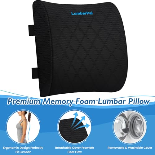Lumbar Support Pillow for Office Chair Back Car, Gaming, Improve Sitting Posture & Pain Relief, Memory Foam, Adjustable Straps