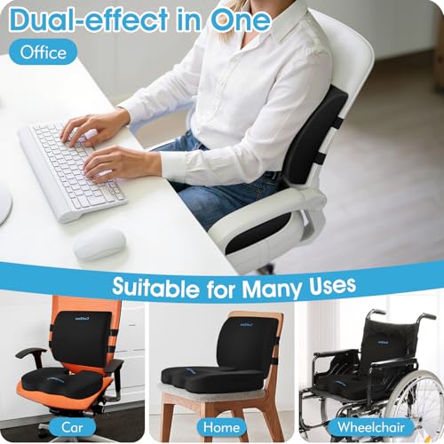 CushZone Ergonomic Seat Cushion & Lumbar Support Pillow - Memory Foam for Sciatica Pain Relief & Posture Correction, Non-Slip Chair Cushions for Office Chair/Car/Travel