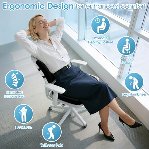 CushZone Ergonomic Seat Cushion & Lumbar Support Pillow - Memory Foam for Sciatica Pain Relief & Posture Correction, Non-Slip Chair Cushions for Office Chair/Car/Travel