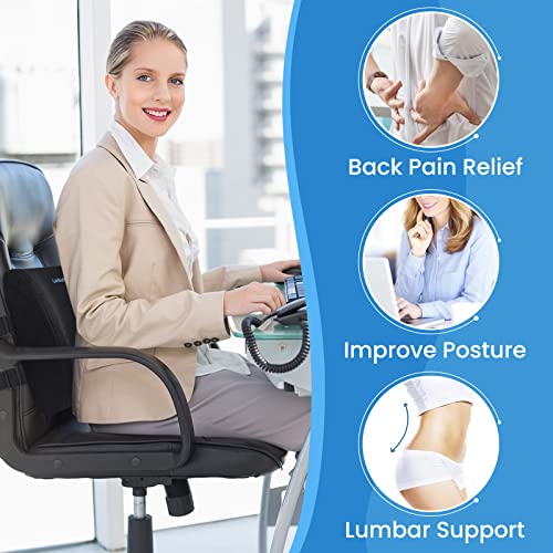 Lumbar Support Pillow for Office Chair Back Car, Gaming, Improve Sitting Posture & Pain Relief, Memory Foam, Adjustable Straps