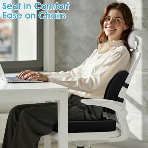 CushZone Ergonomic Seat Cushion & Lumbar Support Pillow - Memory Foam for Sciatica Pain Relief & Posture Correction, Non-Slip Chair Cushions for Office Chair/Car/Travel