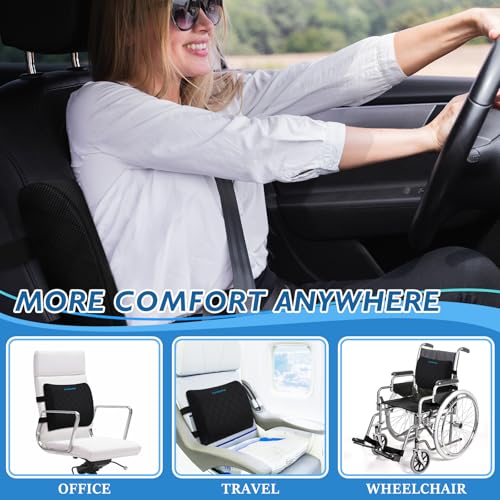 Lumbar Support Pillow for Office Chair Back Car, Gaming, Improve Sitting Posture & Pain Relief, Memory Foam, Adjustable Straps