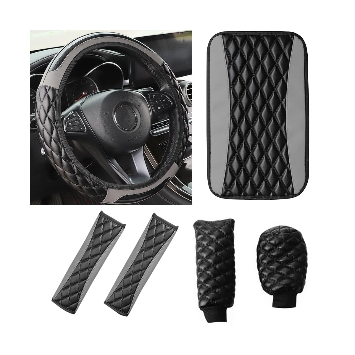 AICEL Leather Steering Wheel & Interior Accessory Set