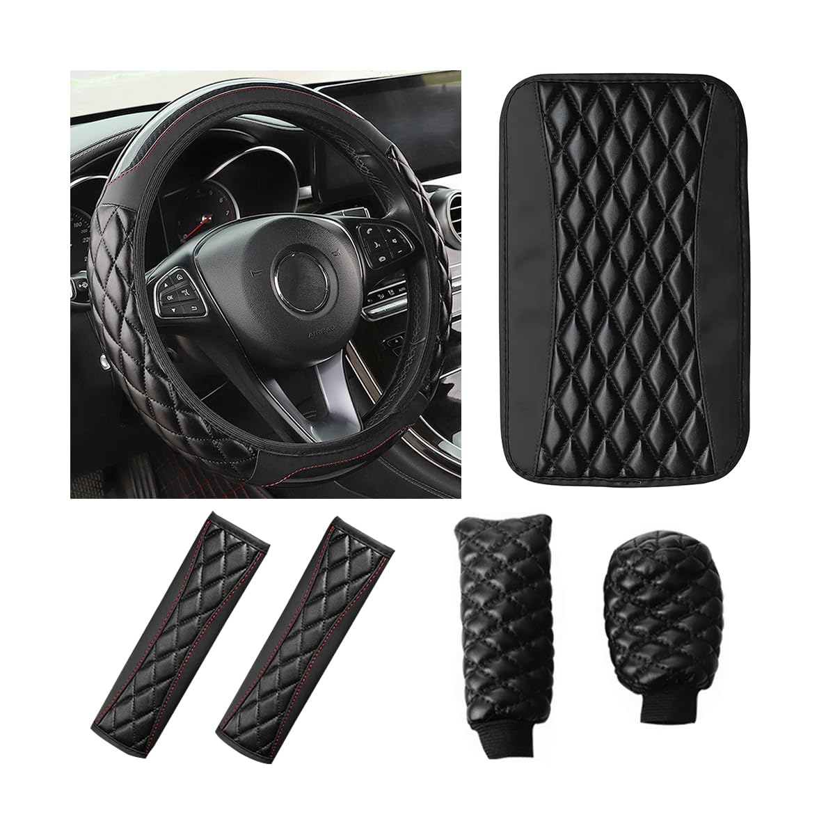 AICEL Leather Steering Wheel & Interior Accessory Set
