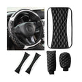 AICEL Car Accessories Set, Leather Vehicle Steering Wheel Seat Belt Shoulder Cover, Anti-Slip Automotive Interior Armrest Pad Start Button Protector, Universal for SUV, Sedan, Truck
