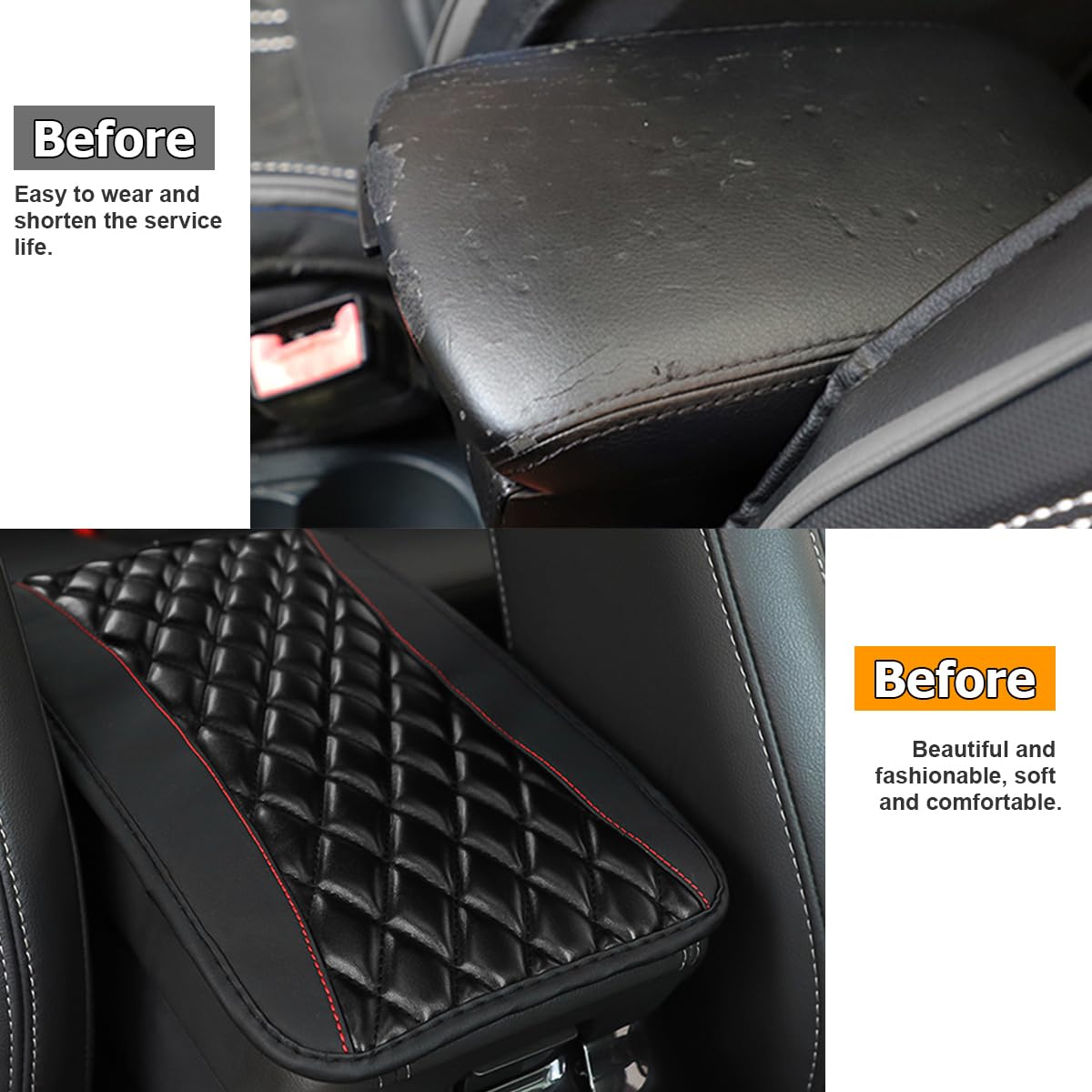 AICEL Car Accessories Set, Leather Vehicle Steering Wheel Seat Belt Shoulder Cover, Anti-Slip Automotive Interior Armrest Pad Start Button Protector, Universal for SUV, Sedan, Truck
