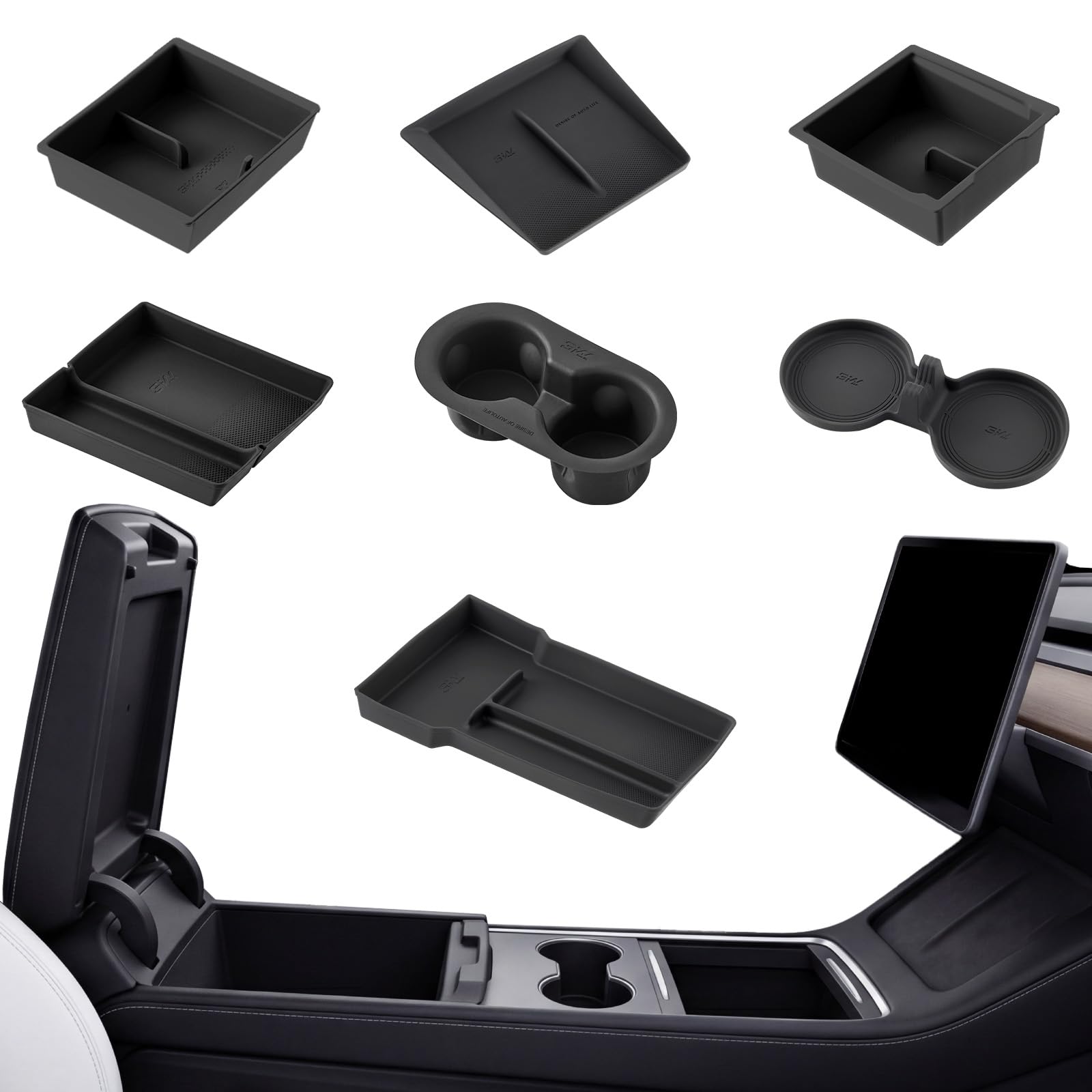 3W Tesla 2025-2026 New Model Y Juniper Floor Mats and Cargo Liners 10PCS (Not for Standard) & Center Console Tray for Tesla Model Y Juniper 2025-2026 Organizer Set