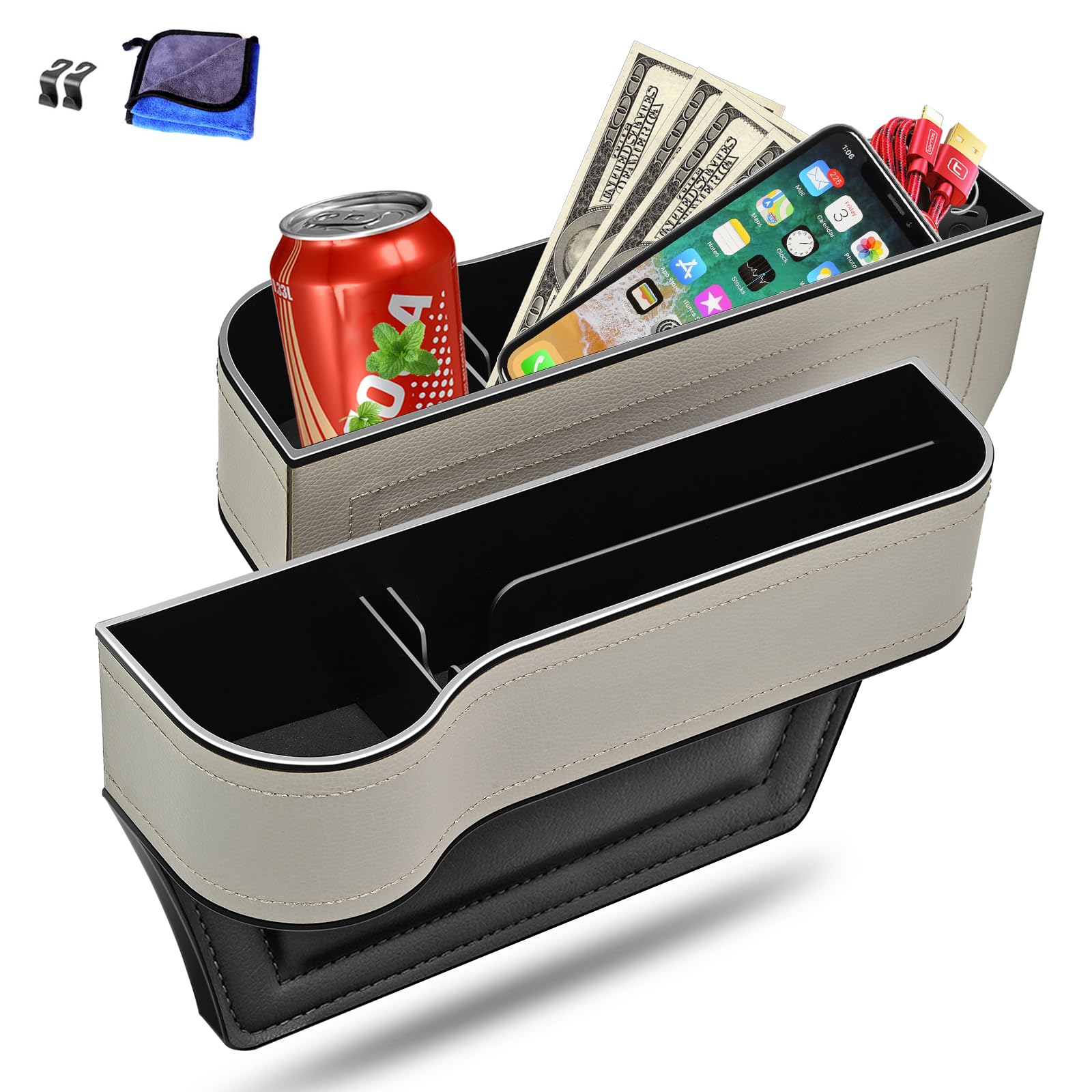 2-Pack Car Seat Gap Organizers with Cup Holders & Hooks
