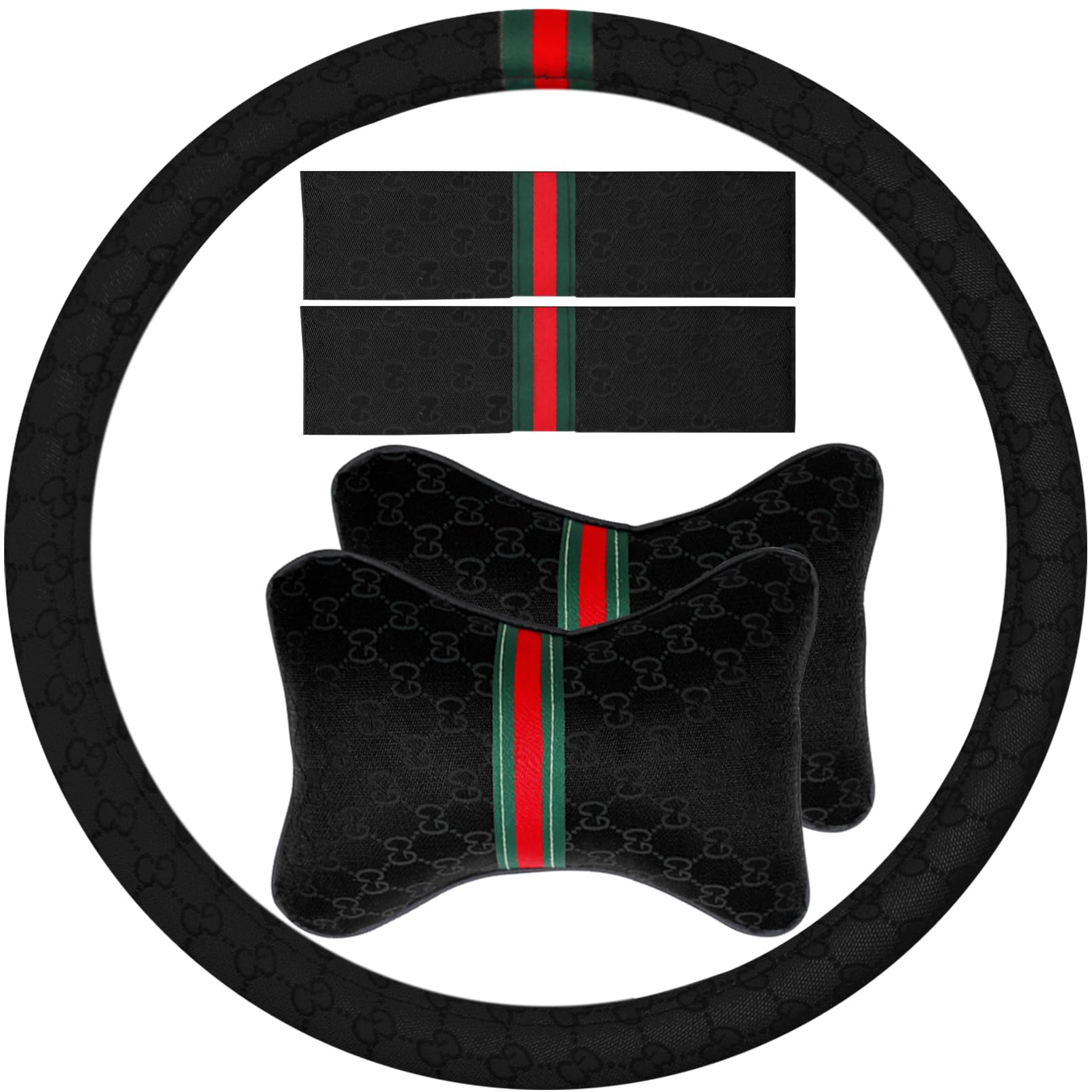 KANYO-AUTO Steering Wheel, Headrest & Seat Belt Set