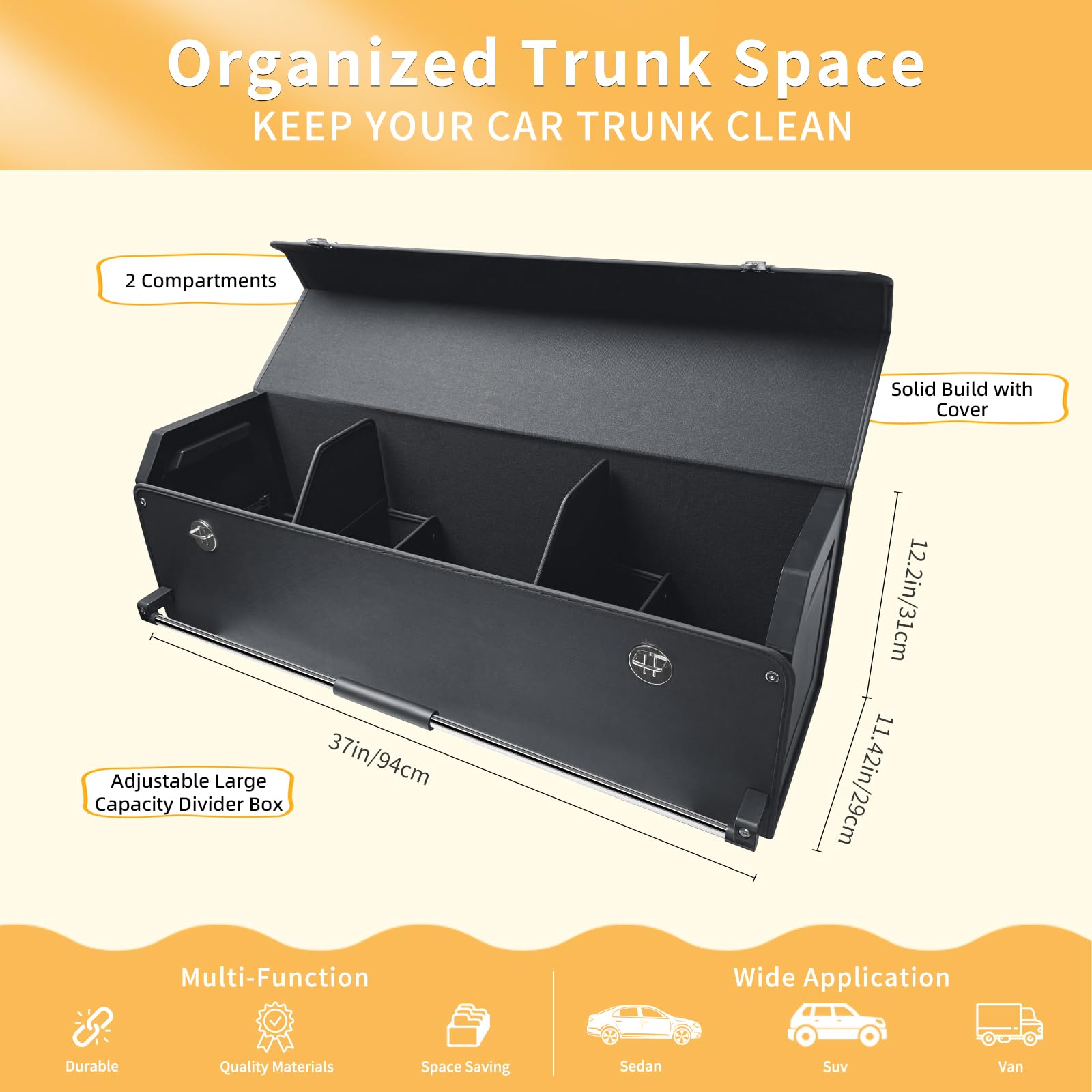 XCF Collapsible Leather Car Trunk Organizer with Lid