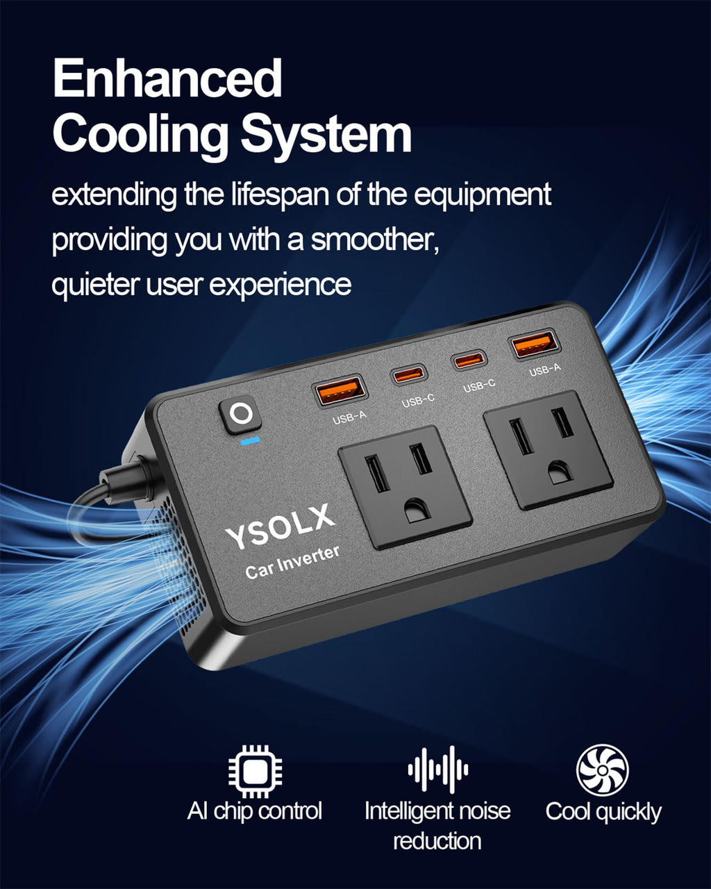 YSOLX 300W 12V-to-110V Car Power Inverter Adapter