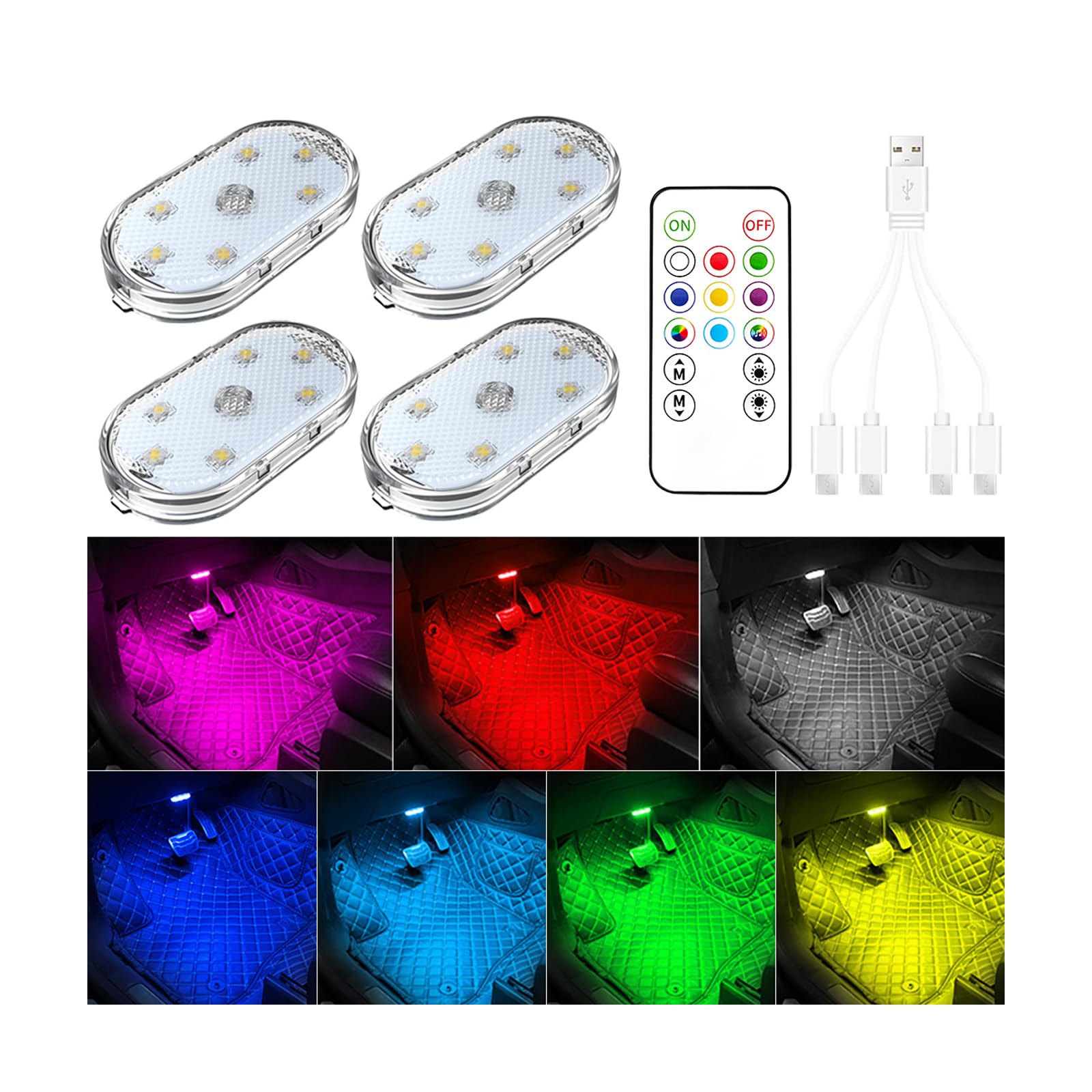 2-Piece USB Rechargeable 7-Color Car Interior Lights