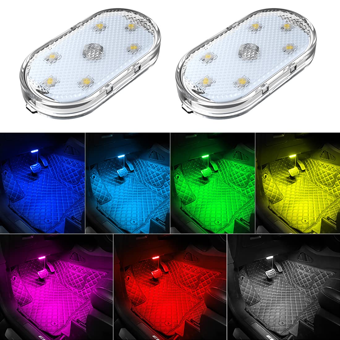 2-Piece USB Rechargeable 7-Color Car Interior Lights