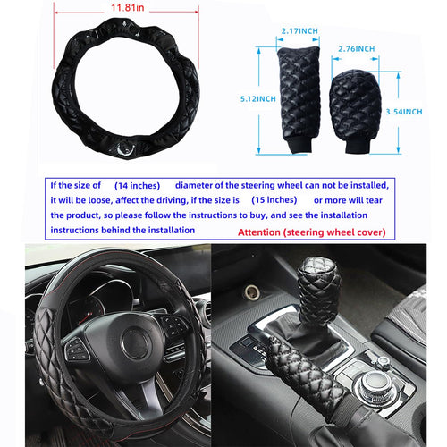 AICEL Car Accessories Set, Leather Vehicle Steering Wheel Seat Belt Shoulder Cover, Anti-Slip Automotive Interior Armrest Pad Start Button Protector, Universal for SUV, Sedan, Truck