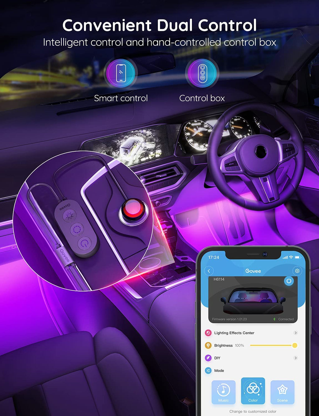 Govee App-Controlled RGB LED Car Interior Lights
