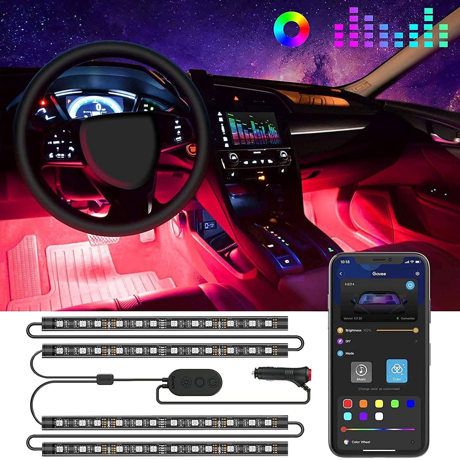 Govee App-Controlled RGB LED Car Interior Lights