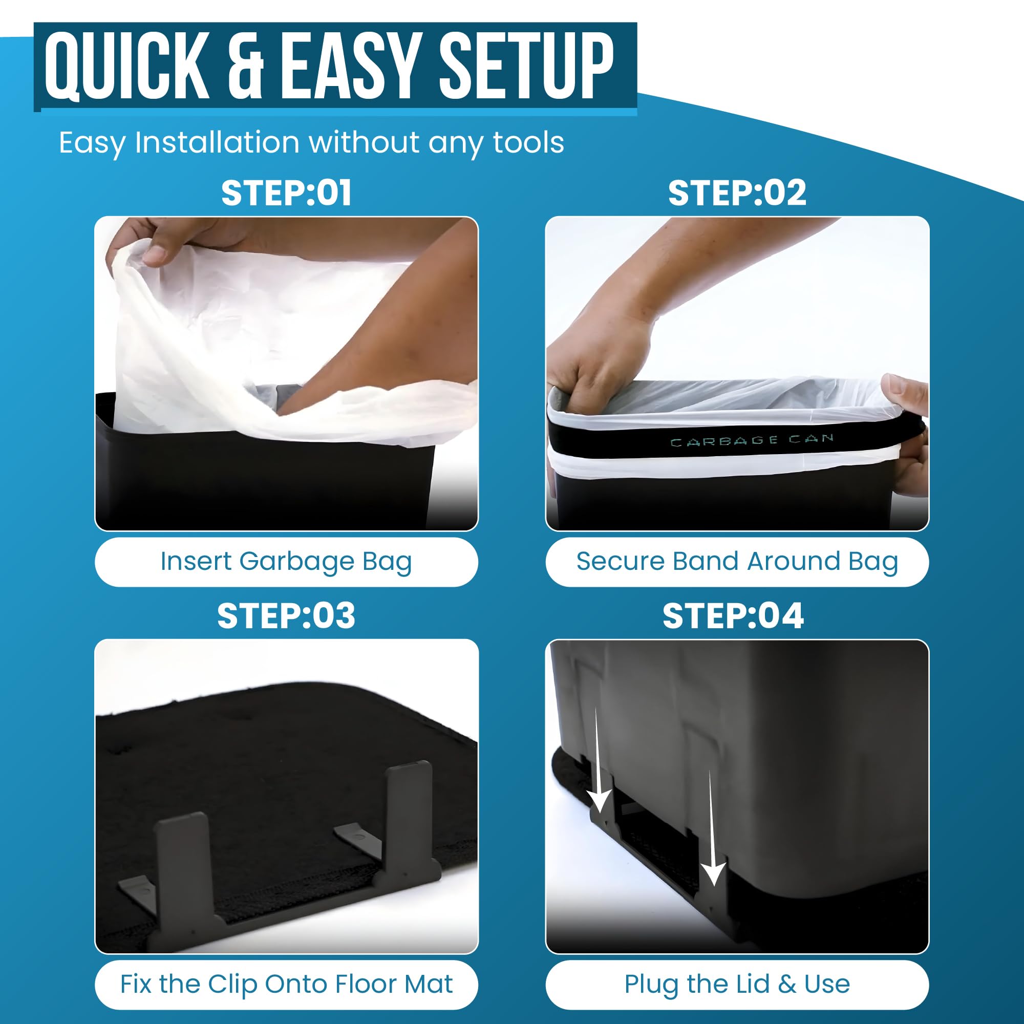 Compact Leakproof Black Car Trash Can with Mat Clip