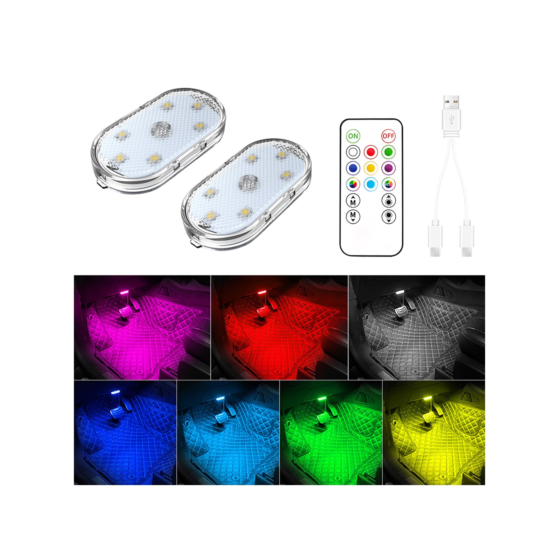 2-Piece USB Rechargeable 7-Color Car Interior Lights
