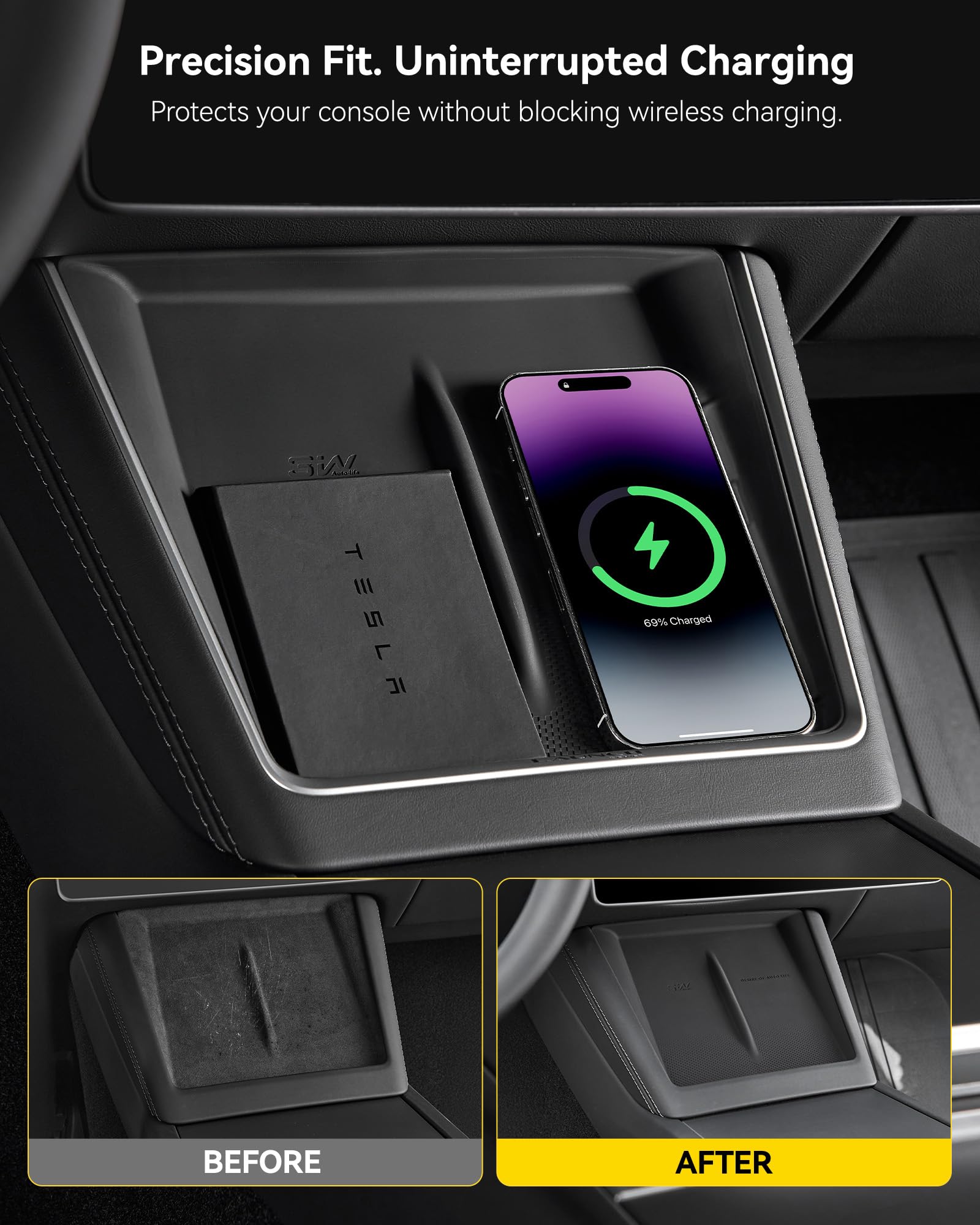 3W Tesla 2025-2026 New Model Y Juniper Floor Mats and Cargo Liners 10PCS (Not for Standard) & Center Console Tray for Tesla Model Y Juniper 2025-2026 Organizer Set