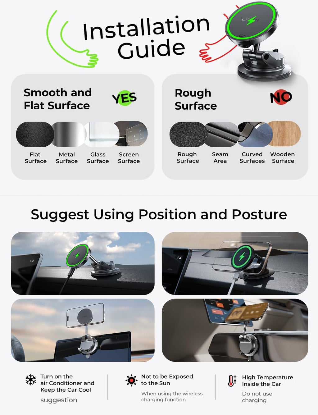 LISEN 15W MagSafe Wireless Car Mount Charger