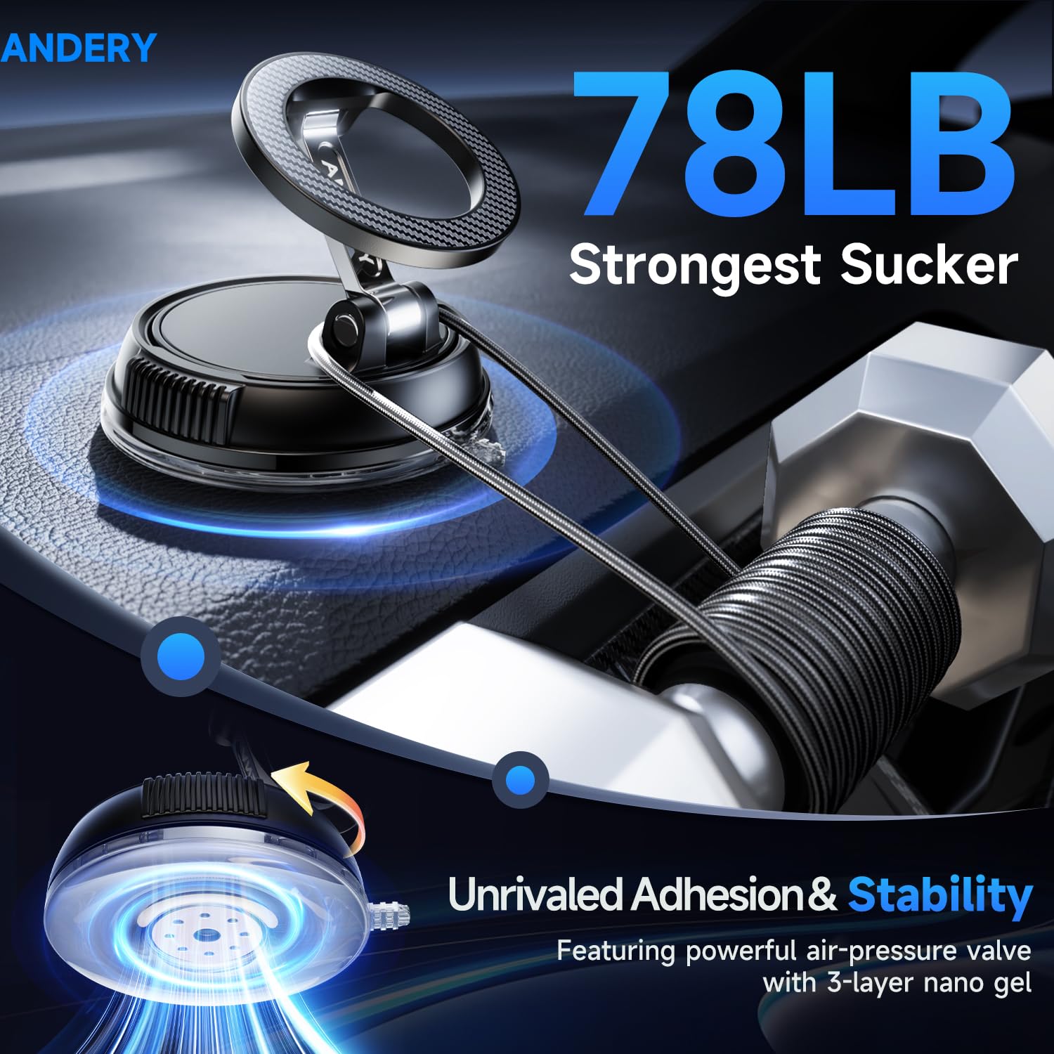 ANDERY MagSafe Car Phone Mount with Strong Suction