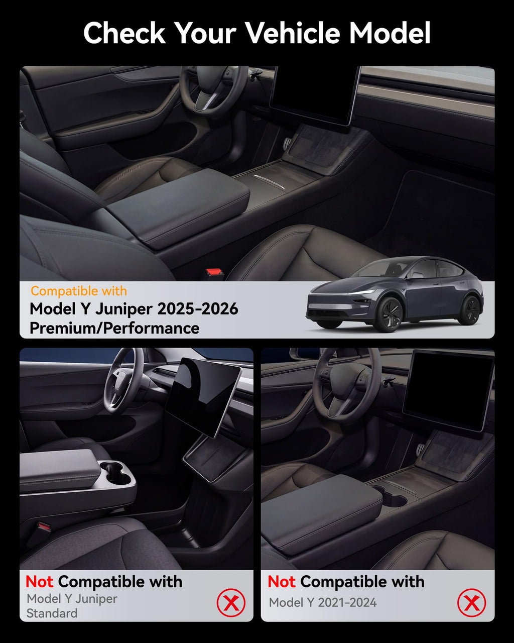 3W Tesla 2025-2026 New Model Y Juniper Floor Mats and Cargo Liners 10PCS (Not for Standard) & Center Console Tray for Tesla Model Y Juniper 2025-2026 Organizer Set