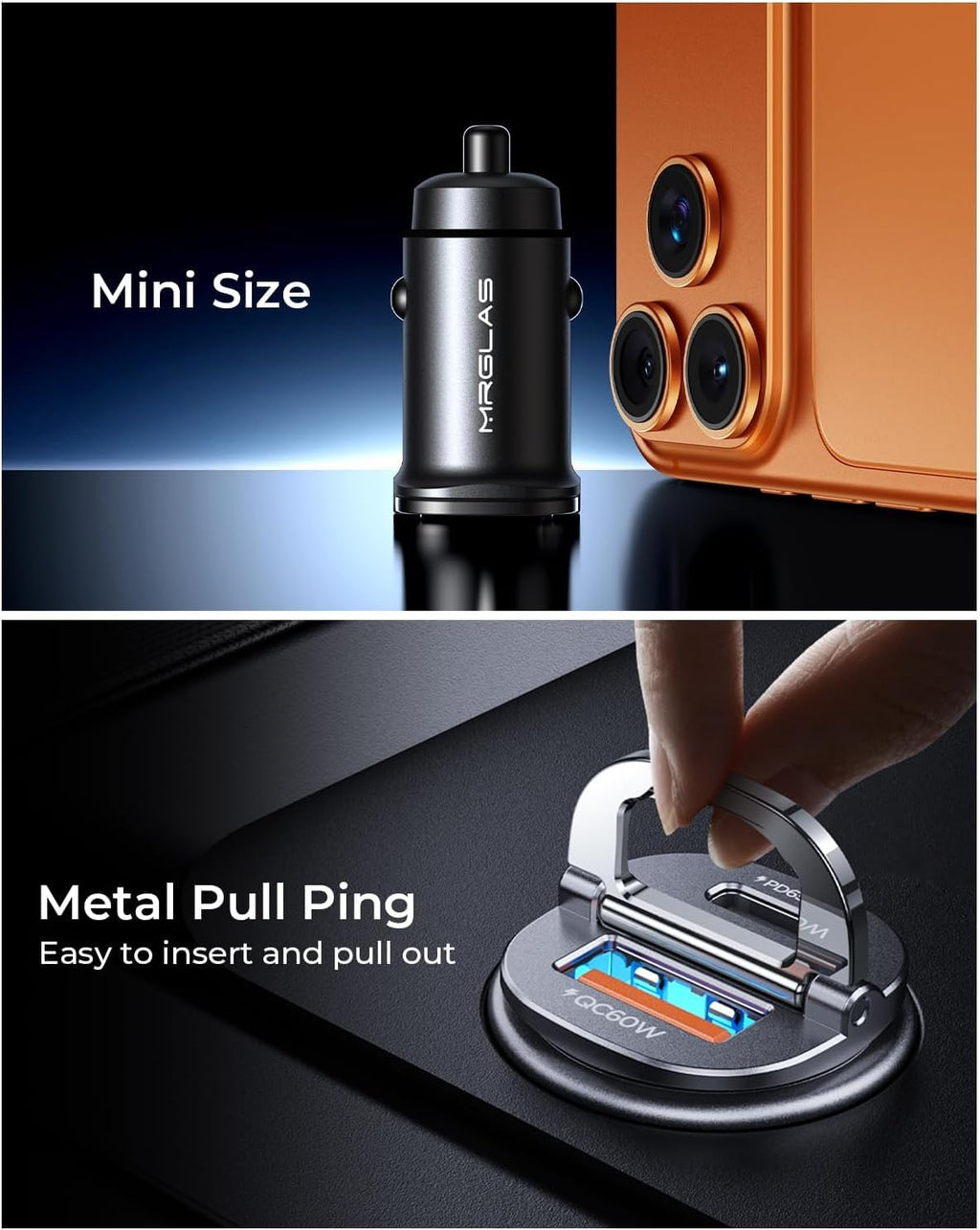 MRGLAS 125W Dual-Port USB-C Super Fast Car Charger
