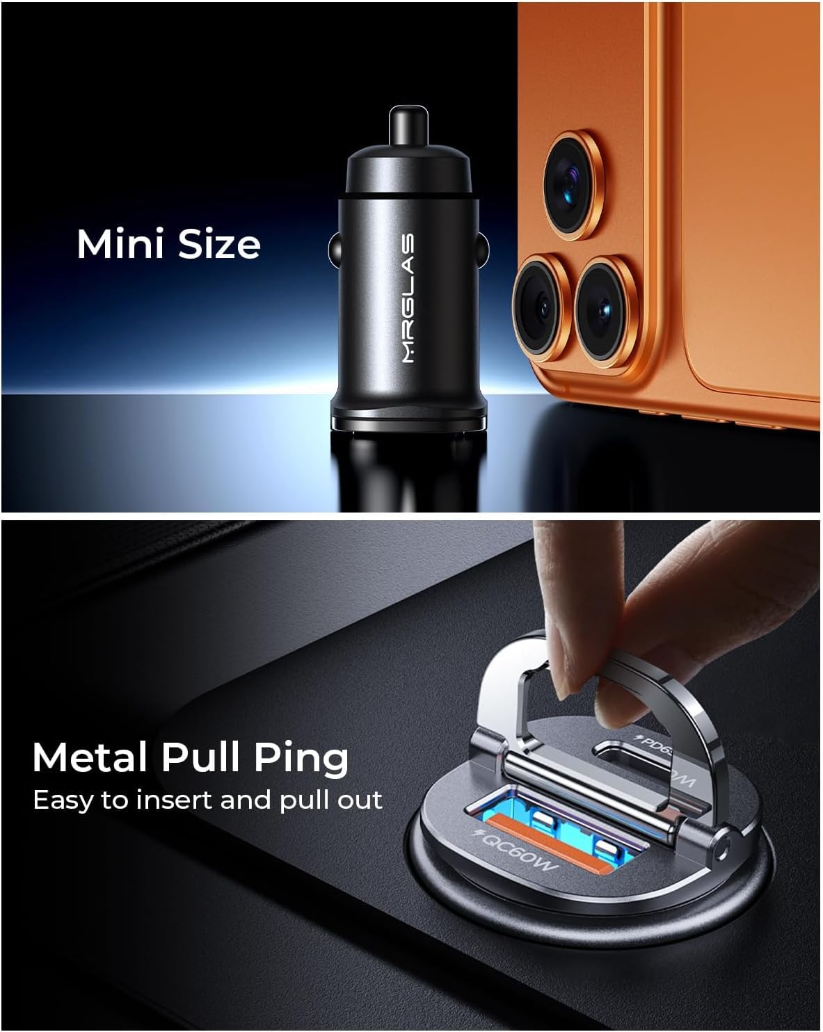 MRGLAS 125W Dual-Port USB-C Super Fast Car Charger