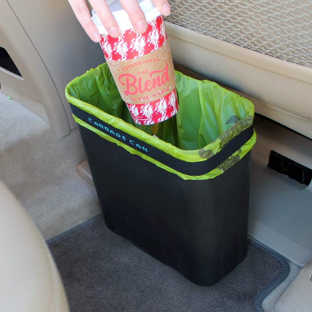 Compact Leakproof Black Car Trash Can with Mat Clip