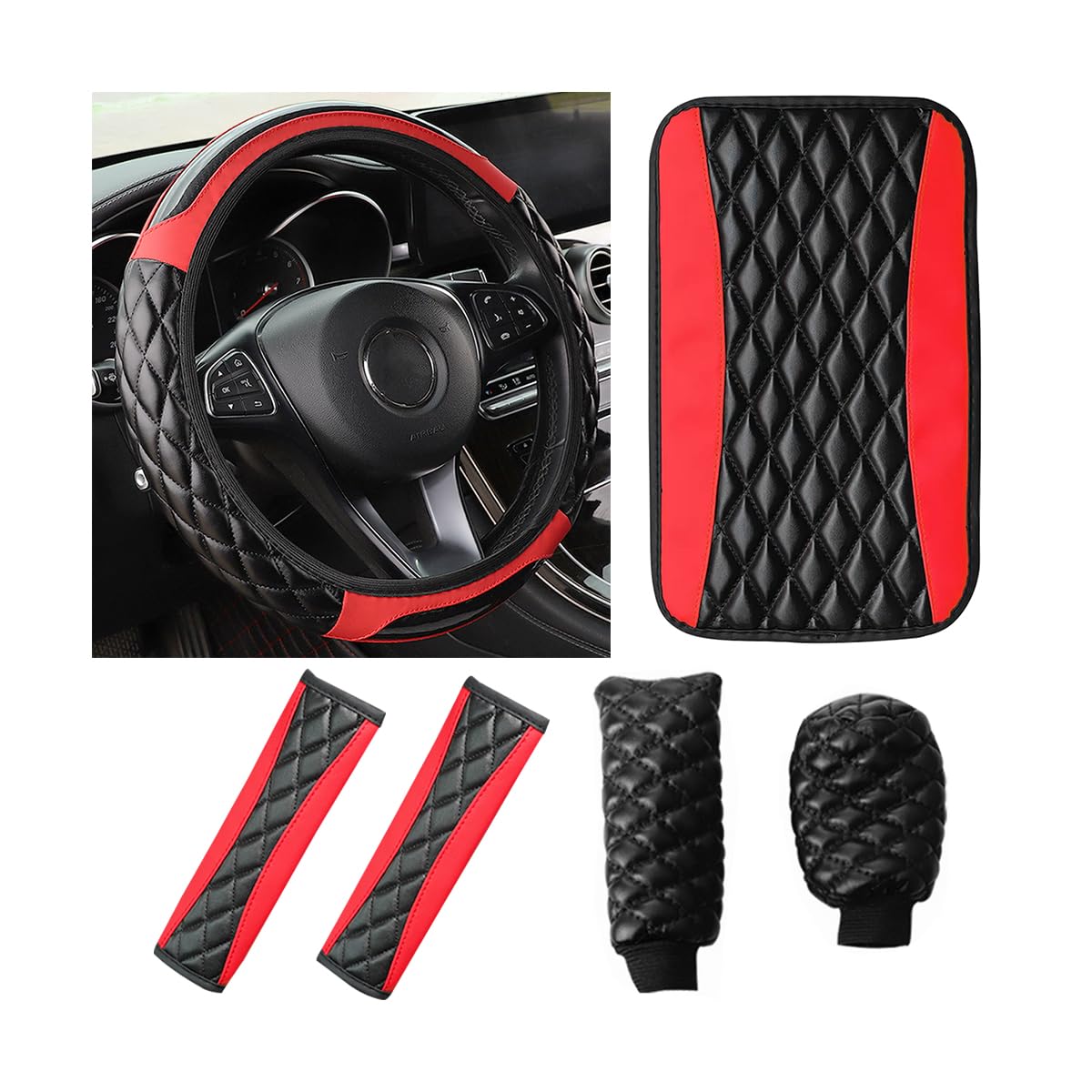 AICEL Leather Steering Wheel & Interior Accessory Set