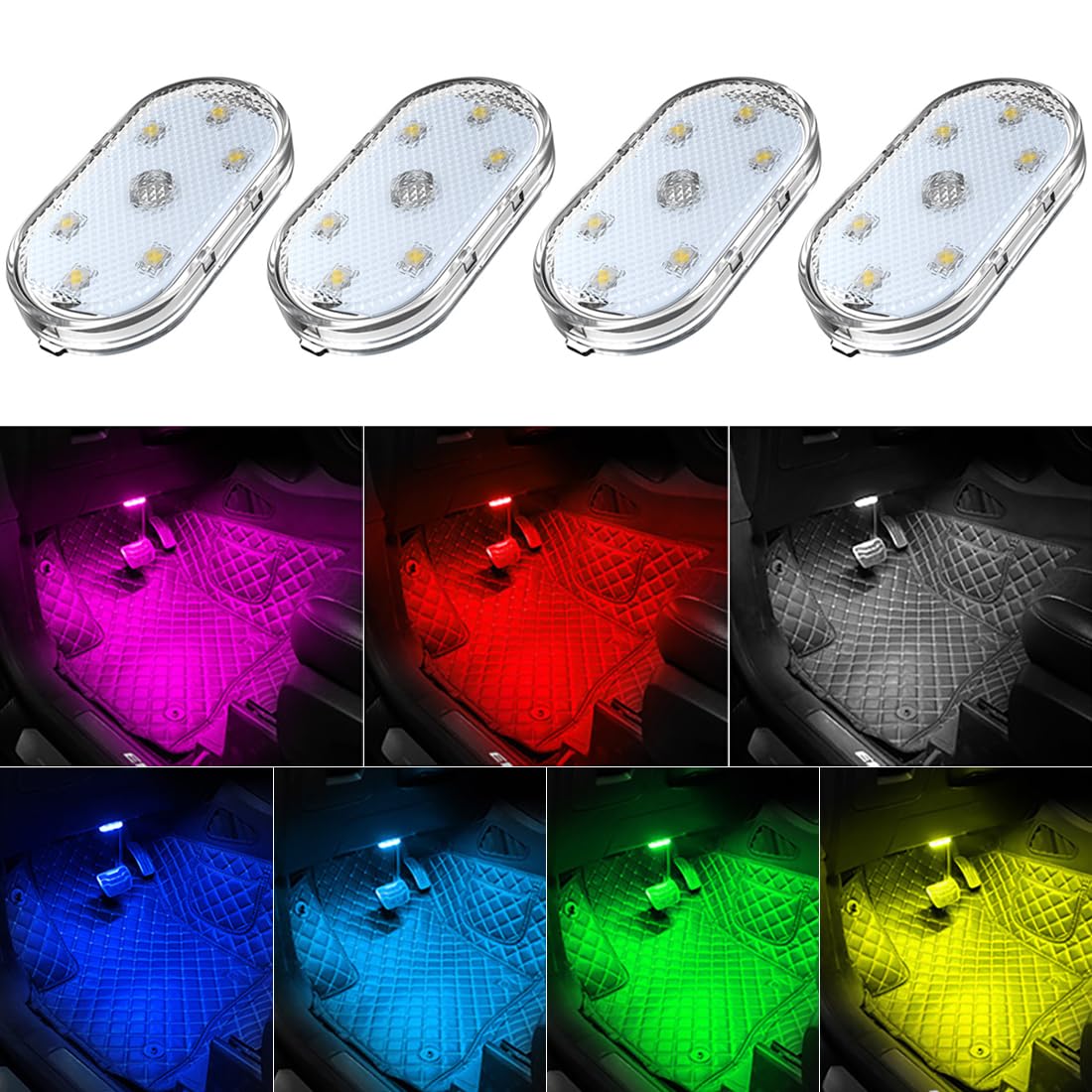 2-Piece USB Rechargeable 7-Color Car Interior Lights