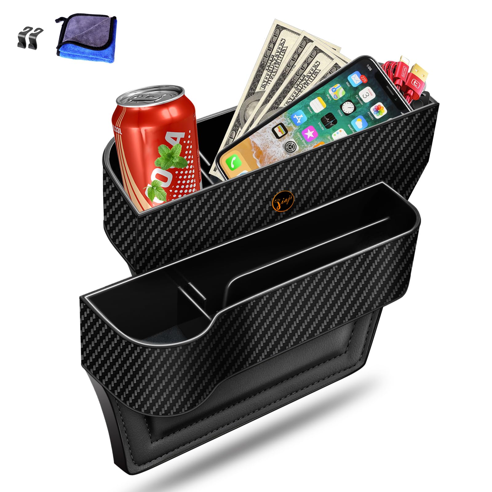 2-Pack Car Seat Gap Organizers with Cup Holders & Hooks
