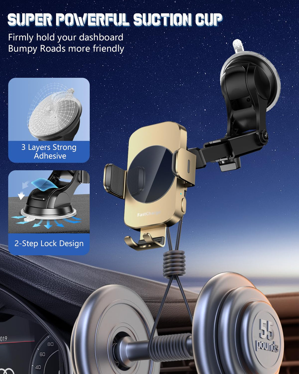 BothLin 3-in-1 15W Auto-Clamping Wireless Car Mount