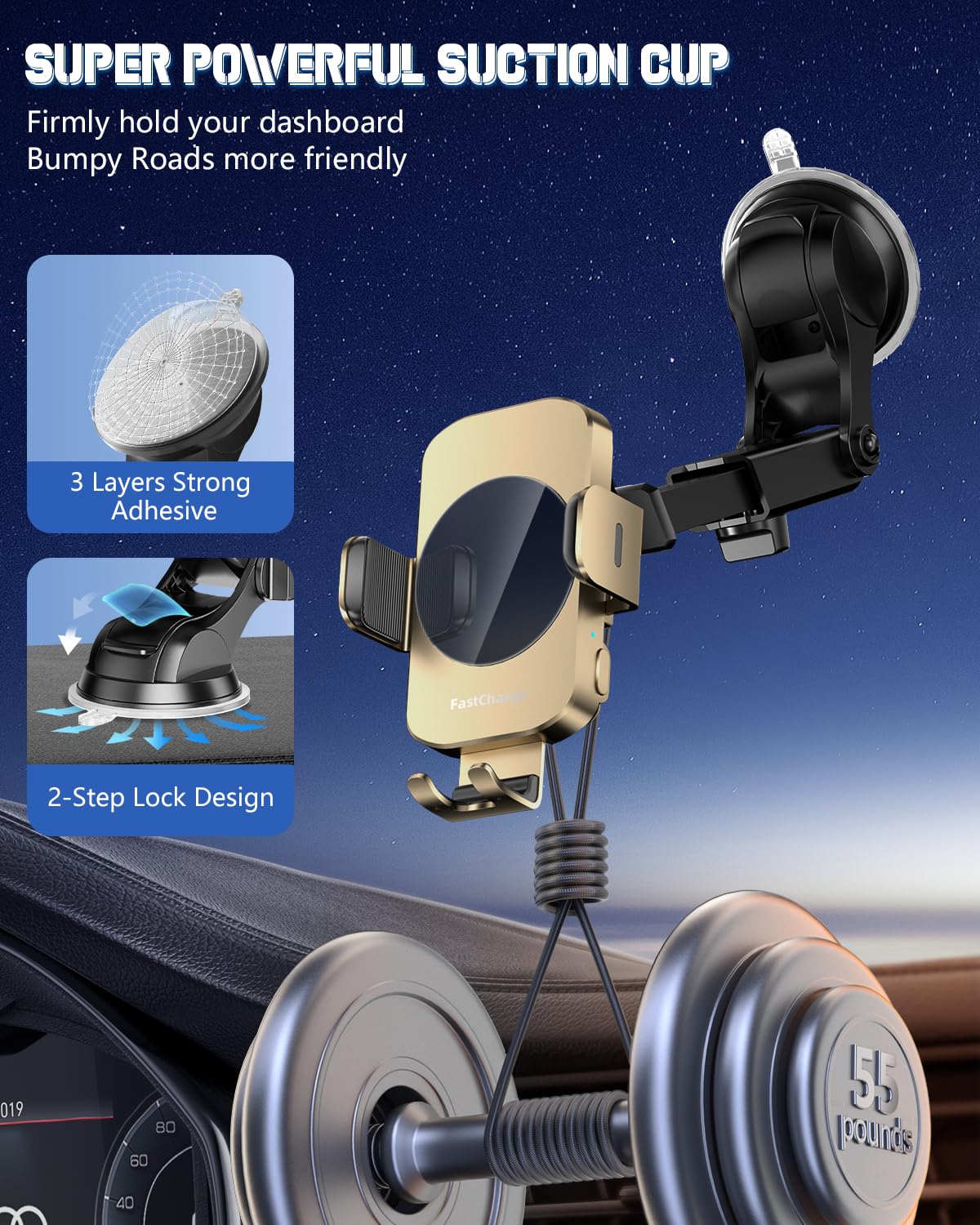 BothLin 3-in-1 15W Auto-Clamping Wireless Car Mount