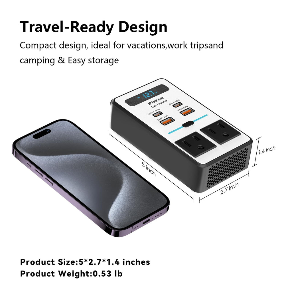 PiSFAU 200W Car Power Inverter with USB-C Fast Charging