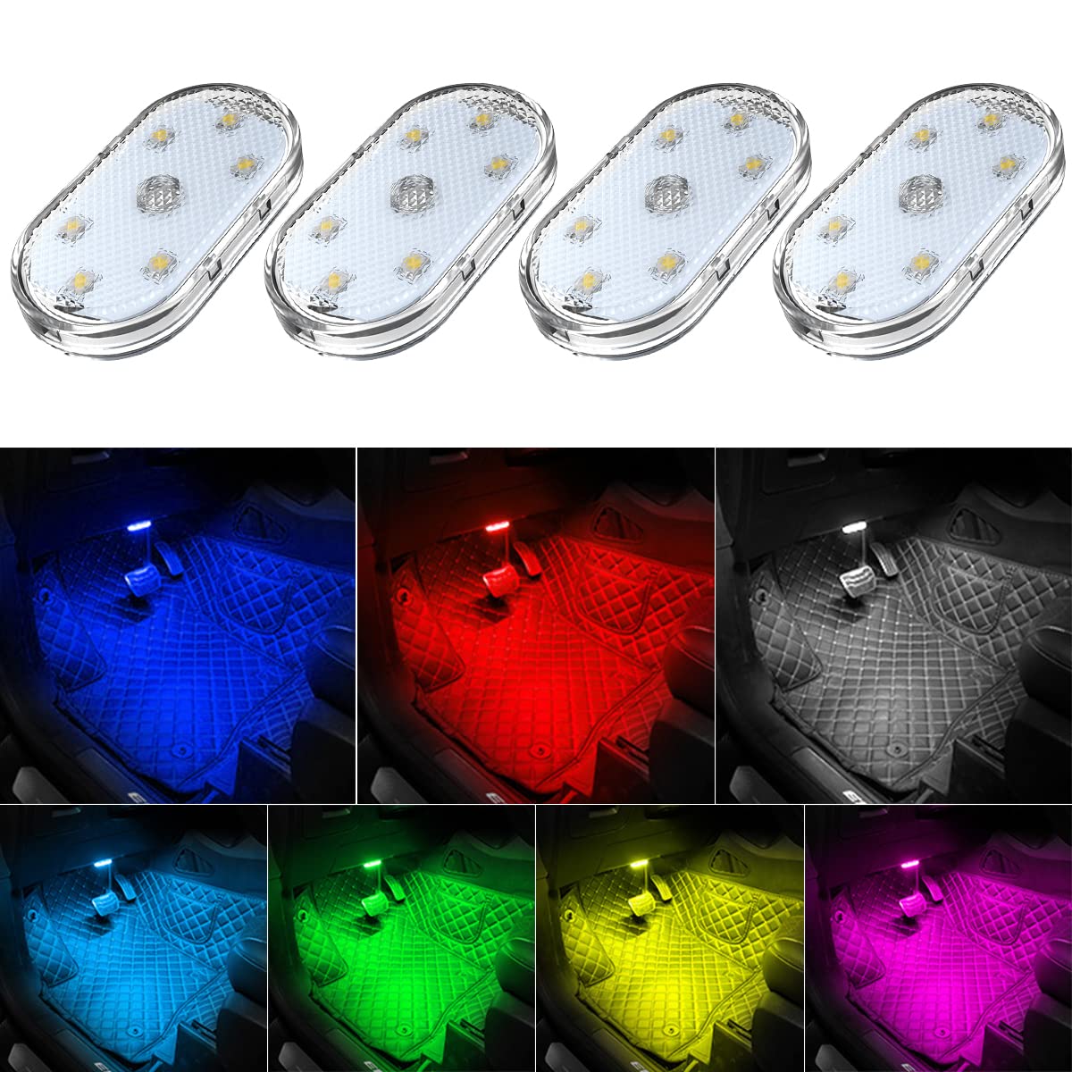 4-Piece Wireless 7-Color LED Car Interior Light Set
