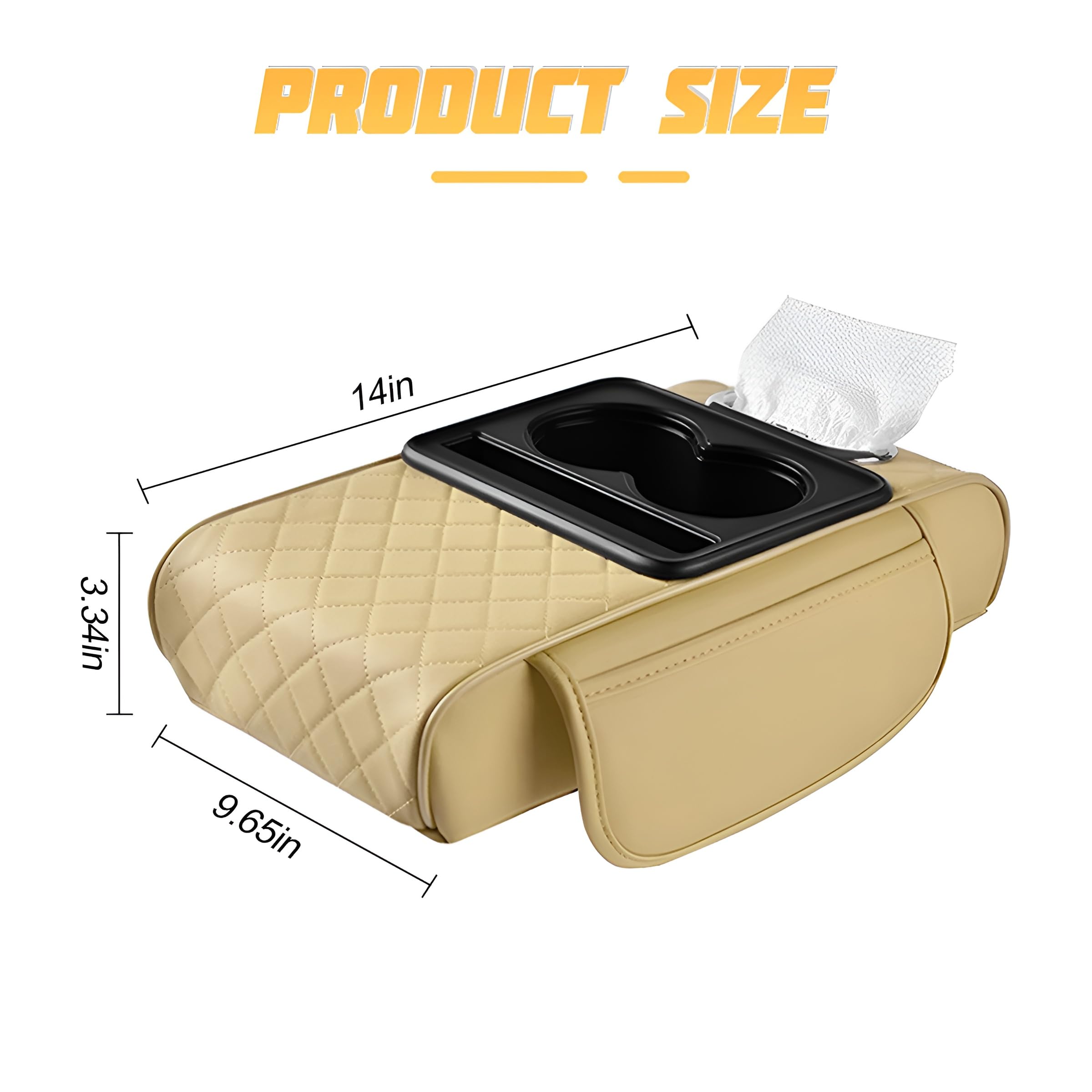 Zpana Car Center Console Armrest Pillow, Memory Foam Leather 4 in 1 Vehicle Arm Rest Cover with Tissue Box 2 Side Storage Bag Cup & Phone Holder, Auto Armrest Booster Cushion, Universal Fit