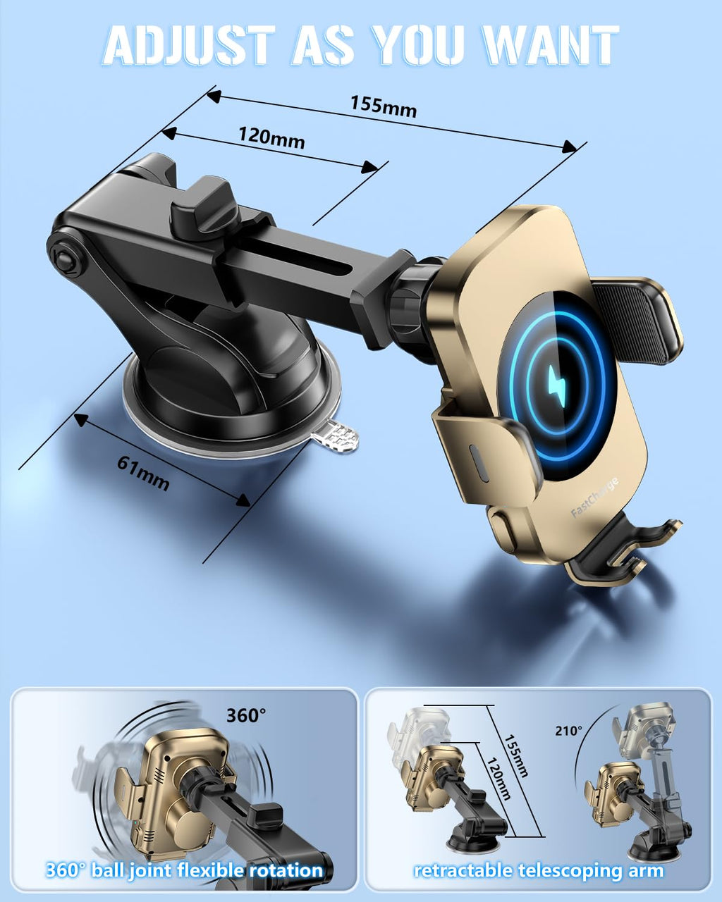 BothLin 3-in-1 15W Auto-Clamping Wireless Car Mount