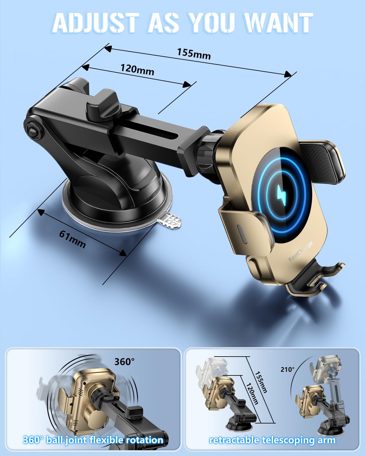 BothLin 3-in-1 15W Auto-Clamping Wireless Car Mount