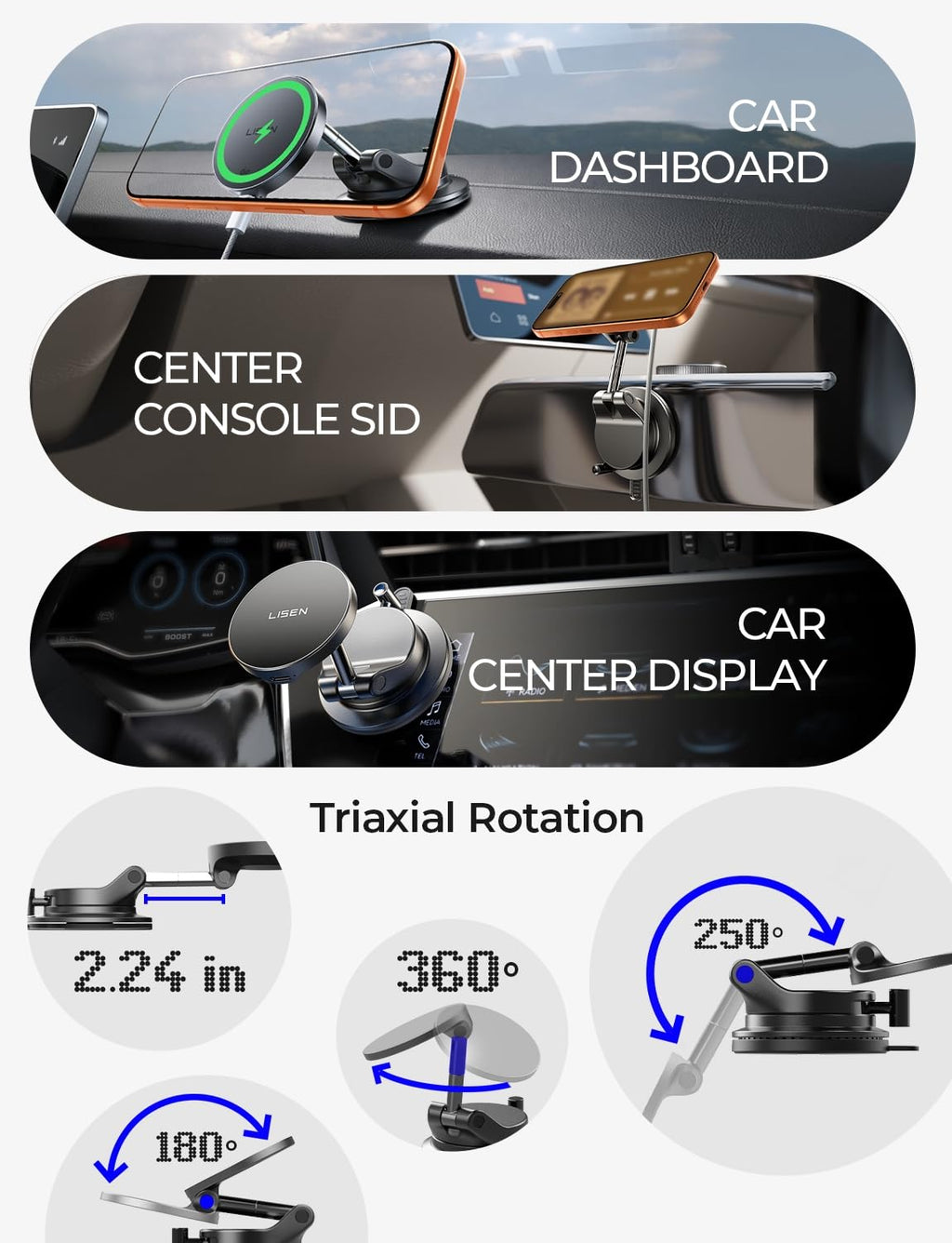 LISEN 15W MagSafe Wireless Car Mount Charger