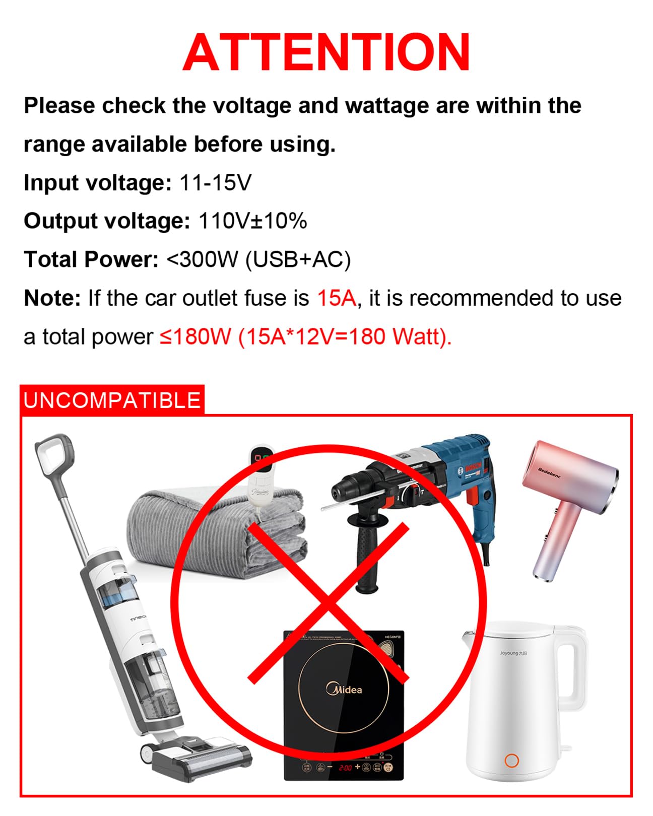 YSOLX 300W 12V-to-110V Car Power Inverter Adapter