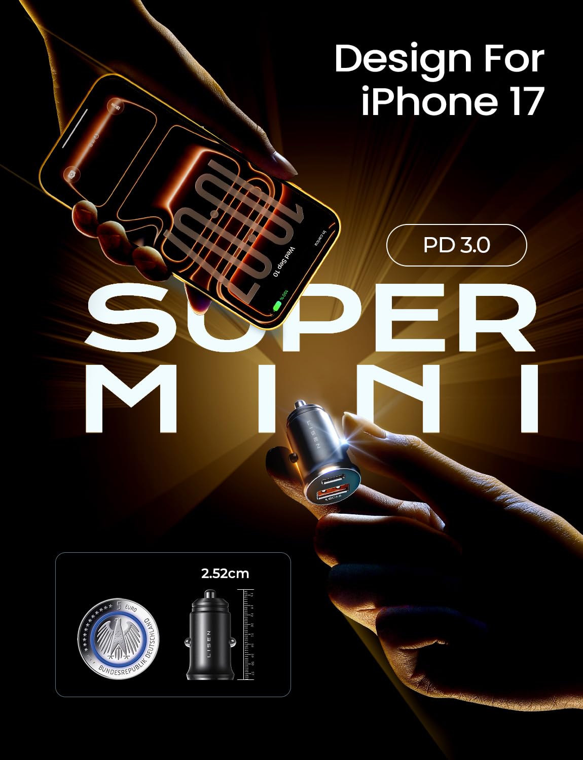 LISEN 95W Dual-Port USB-C PD Fast Car Charger
