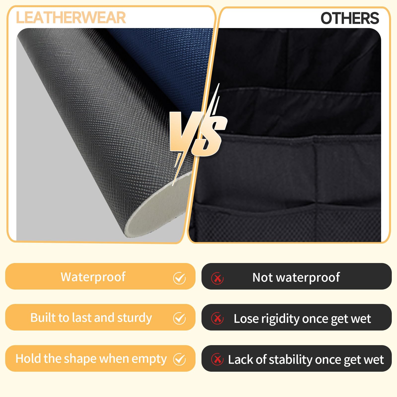 XCF Collapsible Leather Car Trunk Organizer with Lid