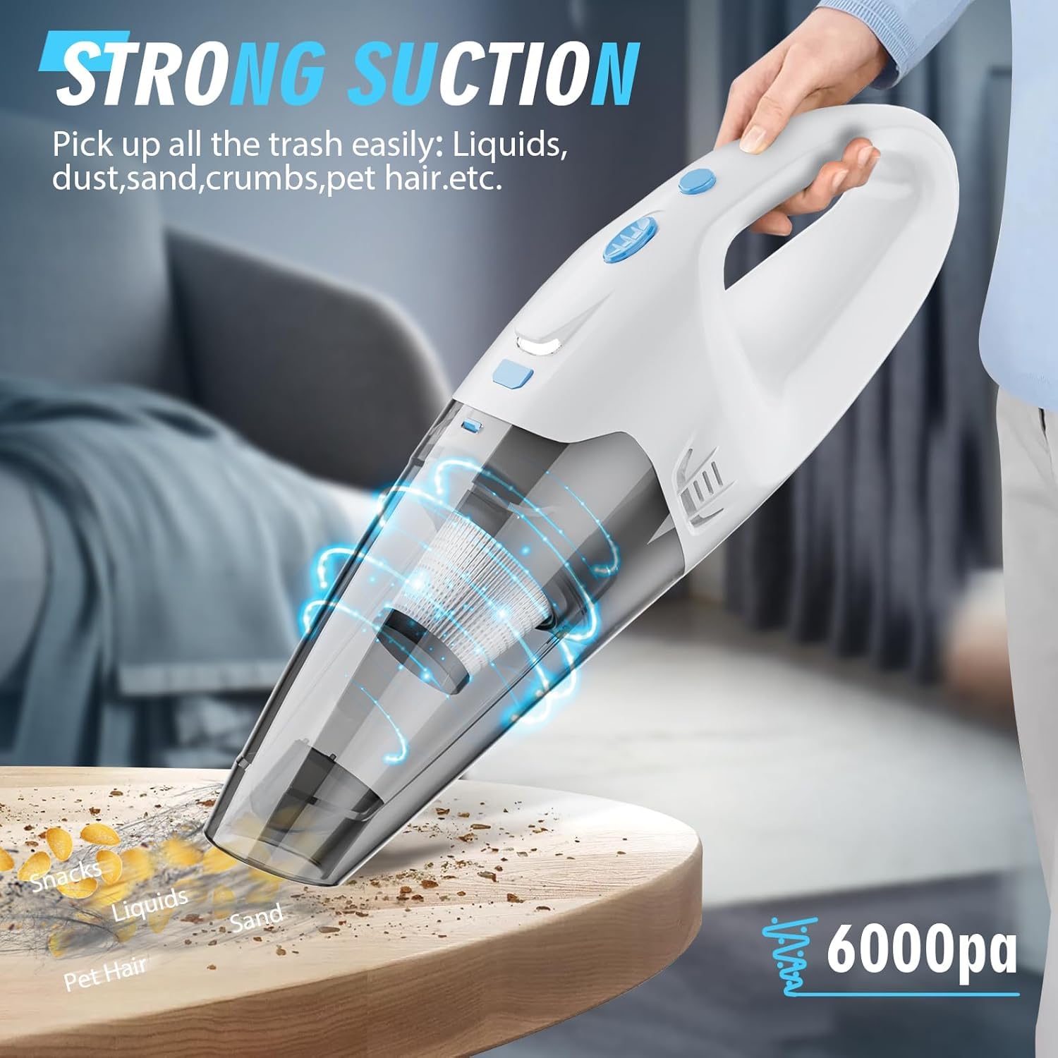 FUOAYOC 6KPA Cordless Handheld Vacuum with LED Light