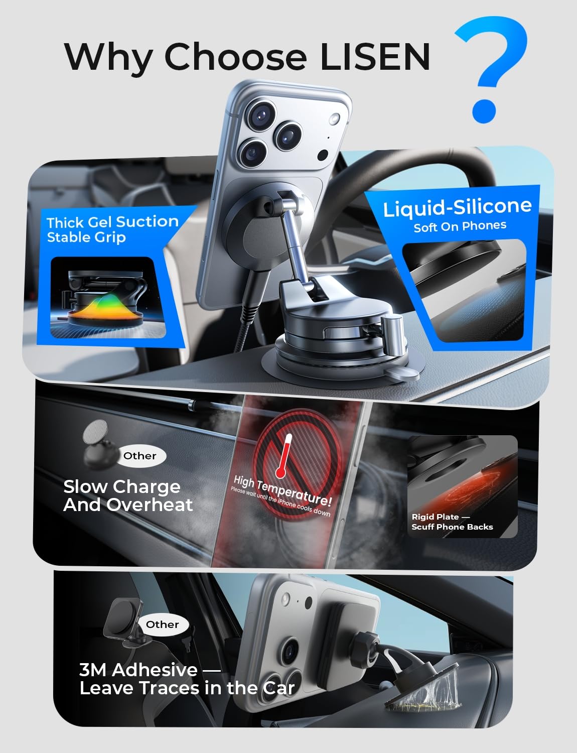 LISEN 15W MagSafe Wireless Car Mount Charger