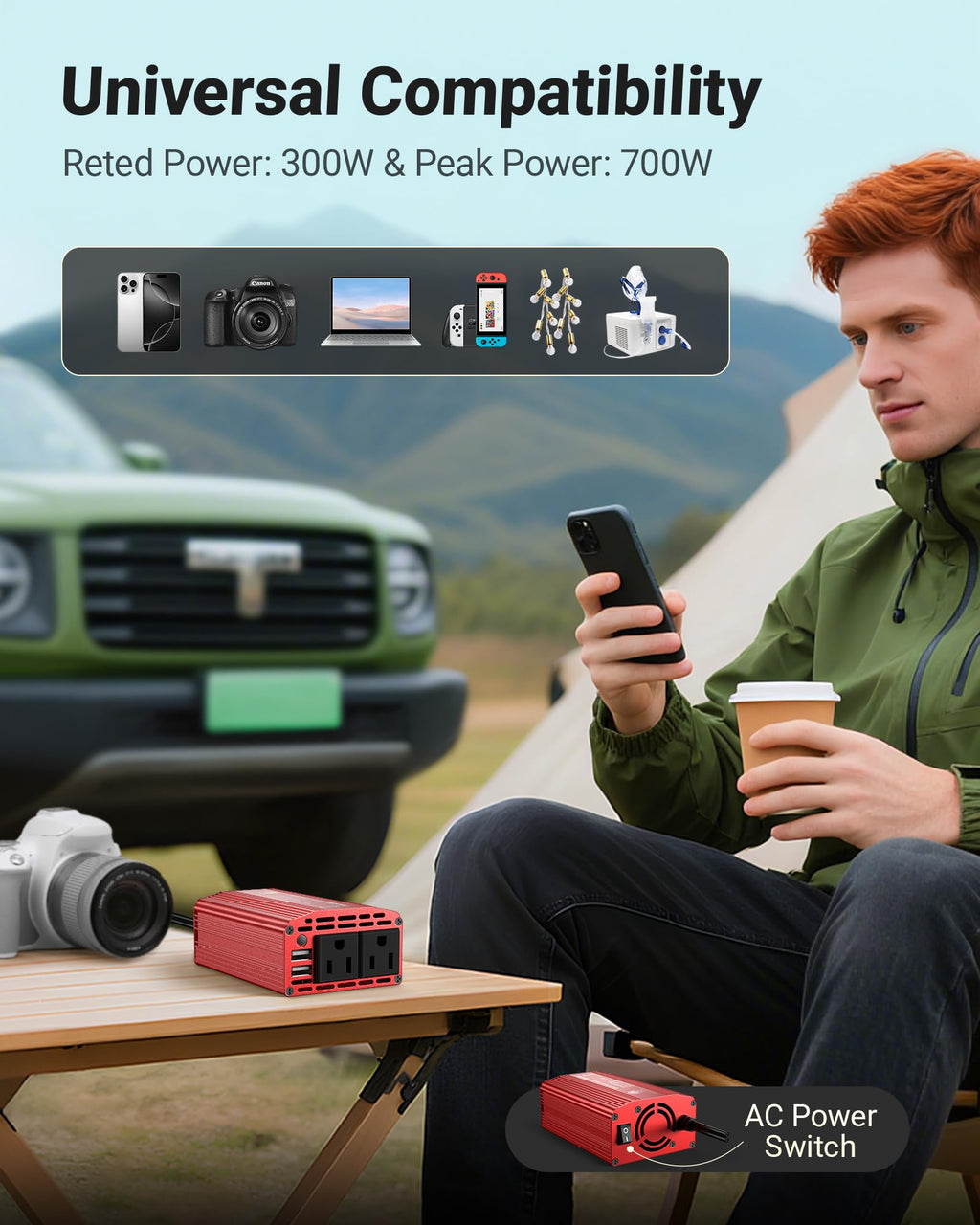 BESTEK 300W 12V-to-110V Car Inverter with Dual USB