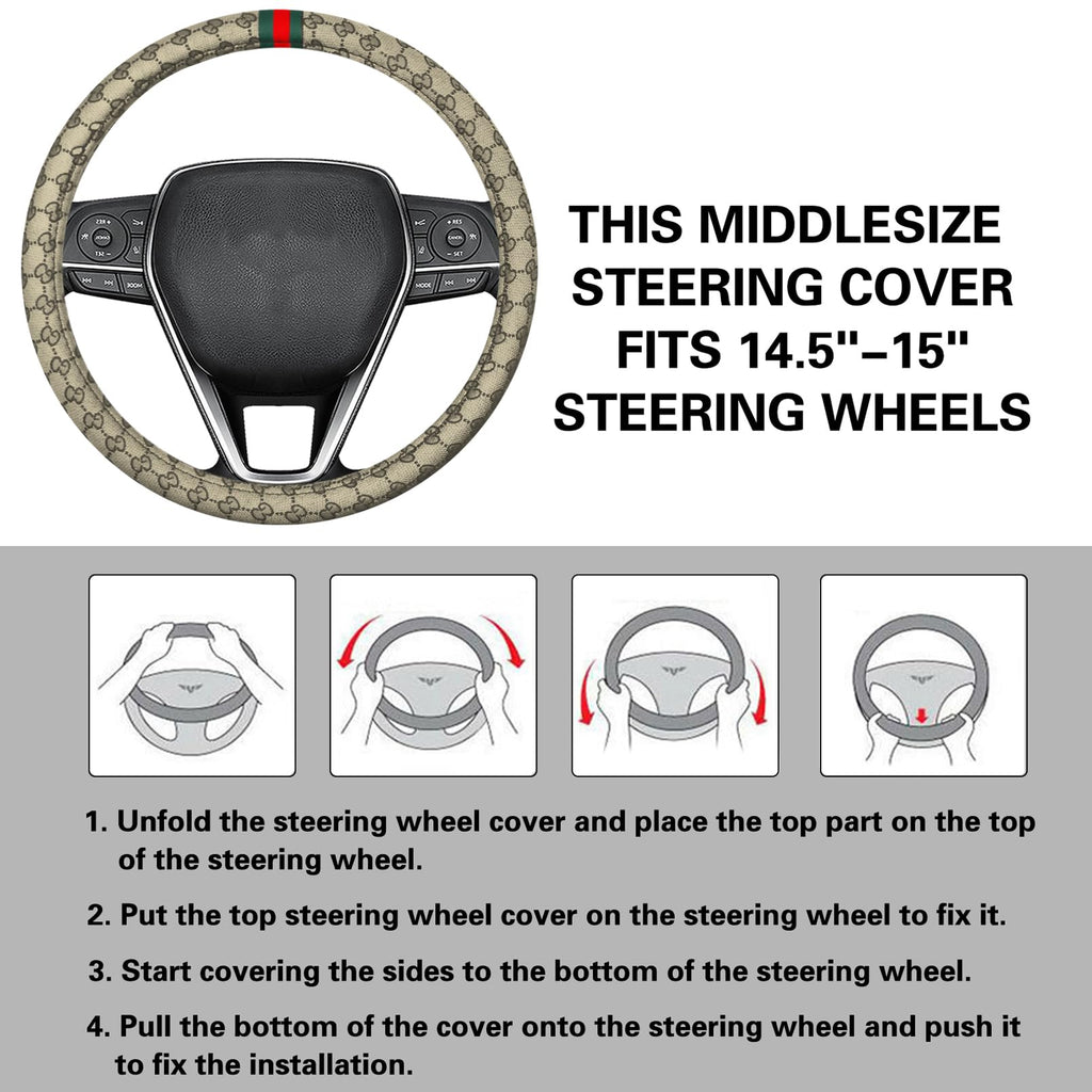 KANYO-AUTO Steering Wheel Cover with 2 Car Headrest Pillow and 2 Seat Belt Cushions Shoulder Pads Universal fit 14 1/2"-15" Steering Wheel