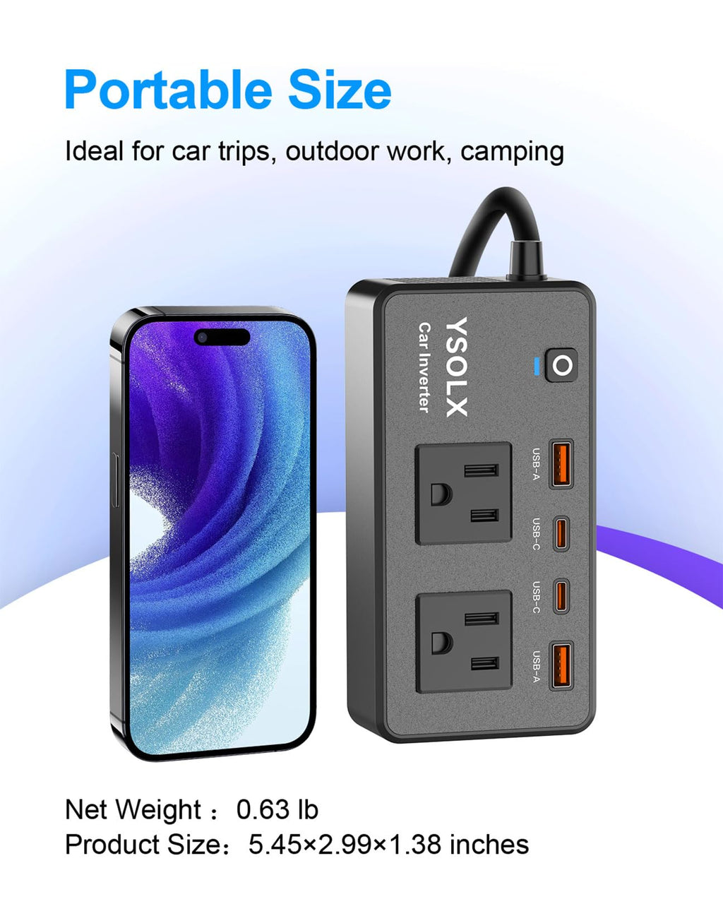 YSOLX 300W 12V-to-110V Car Power Inverter Adapter